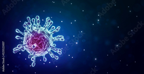 Coronavirus COVID-19 under the microscope. 3d illustration. coronavirus outbreak, virus floating in a cellular environment, COVID-19 outbreaking and Pandemic medical health risk concept.