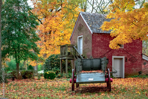 Colorful autumn leaves and trees and carriage at the Belle Meade Winery in Nashville Tennessee.  photo