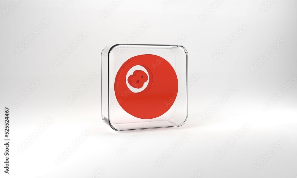 Red Billiard pool snooker ball with number 8 icon isolated on grey background. Glass square button. 3d illustration 3D render Red Billiard pool snooker ball with number 8 icon isolated on grey background. Glass square button. 3d illustration 3D render