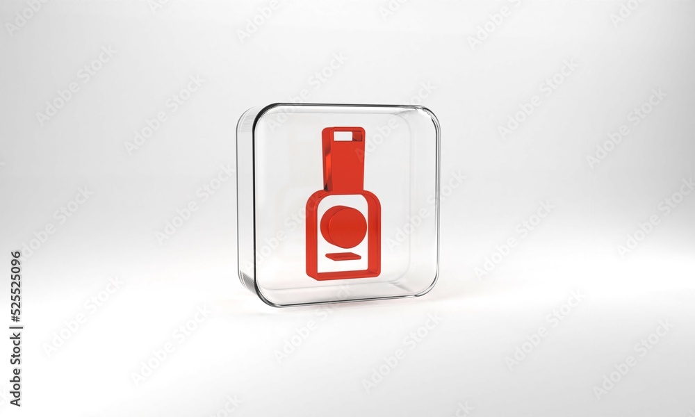 Red Bottle of nail polish icon isolated on grey background. Glass square button. 3d illustration 3D render Red Bottle of nail polish icon isolated on grey background. Glass square button. 3d illustration 3D render
