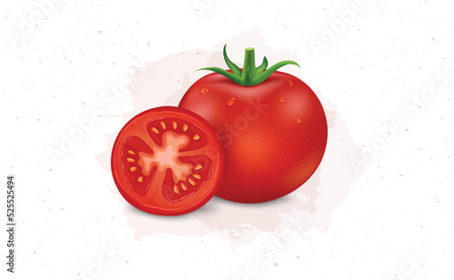 Tomato Vegetable Vector illustration with half piece of tomato