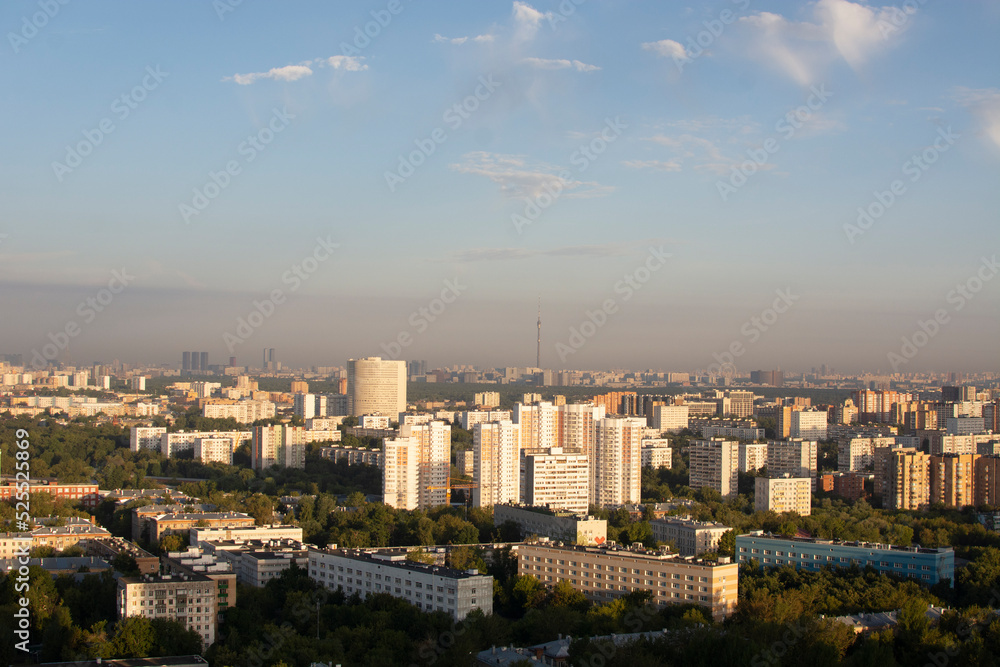 MOSCOW, Russia - AUGUST 16, 2022 : view from the Izmailovo Beta hotel on residential buildings in izmailovo