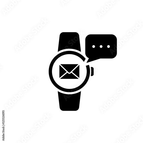 Message on Smart Watch Silhouette Icon. Smartwatch Notification Pictogram. Communication Mail Envelope Black Icon on Tracker Modern Sport Gadget. Isolated Vector Illustration