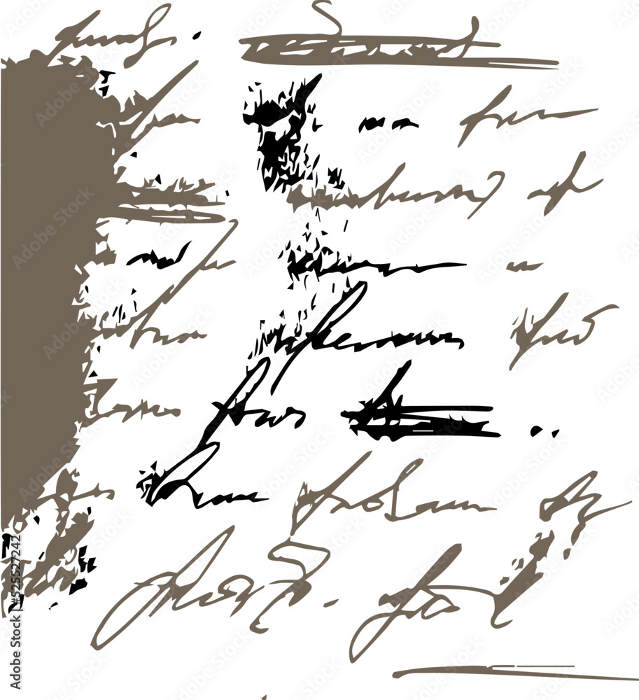 Text background. Ink spots on paper. Unintelligible words. Sloppy ...