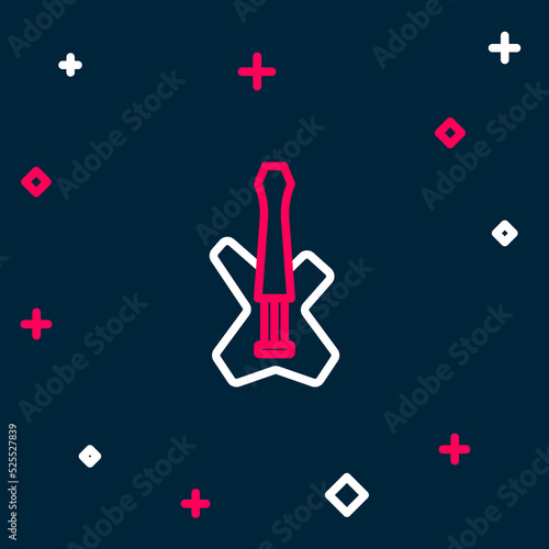 Line Electric bass guitar icon isolated on blue background. Colorful outline concept. Vector