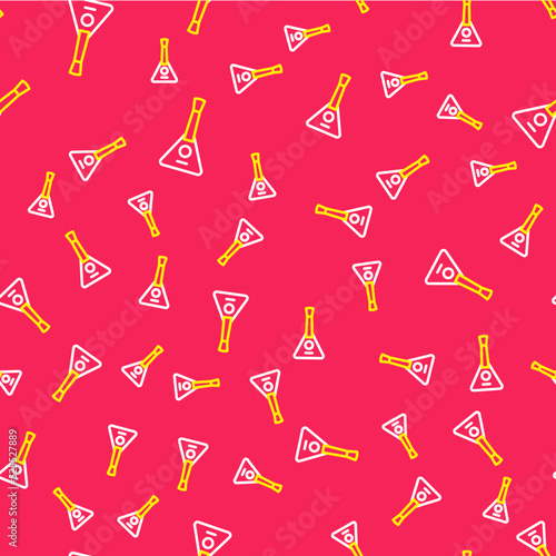 Line Musical instrument balalaika icon isolated seamless pattern on red background. Vector