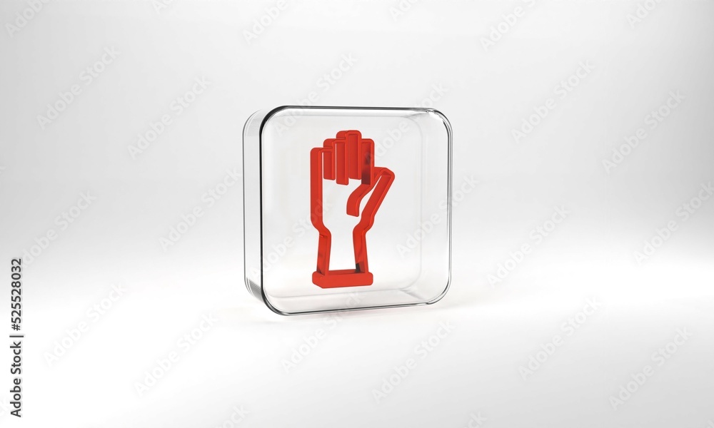Red Protective gloves icon isolated on grey background. Glass square button. 3d illustration 3D render Red Protective gloves icon isolated on grey background. Glass square button. 3d illustration 3D render