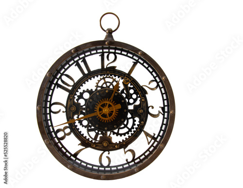 steampunk style see through clock with cogs transparent background .