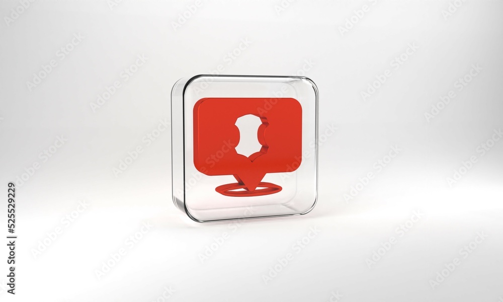 Red Leather icon isolated on grey background. Glass square button. 3d illustration 3D render Red Leather icon isolated on grey background. Glass square button. 3d illustration 3D render