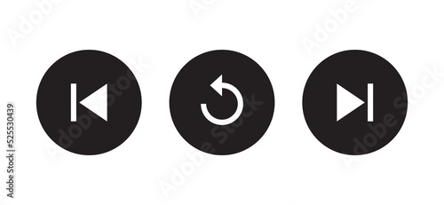 Previous, repeat, and next icon vector of video player on circle button
