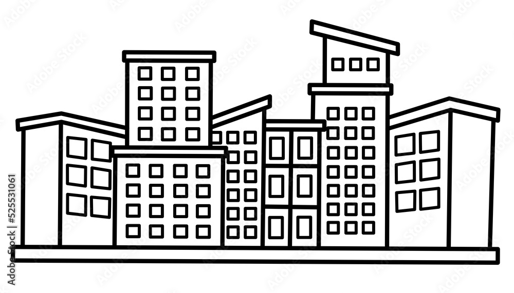 Doddle art black and white buildings