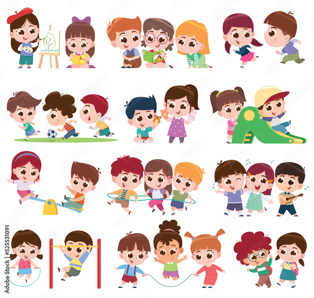 Vector illustration of Cartoon kids character. Kids collection. Back to shool
