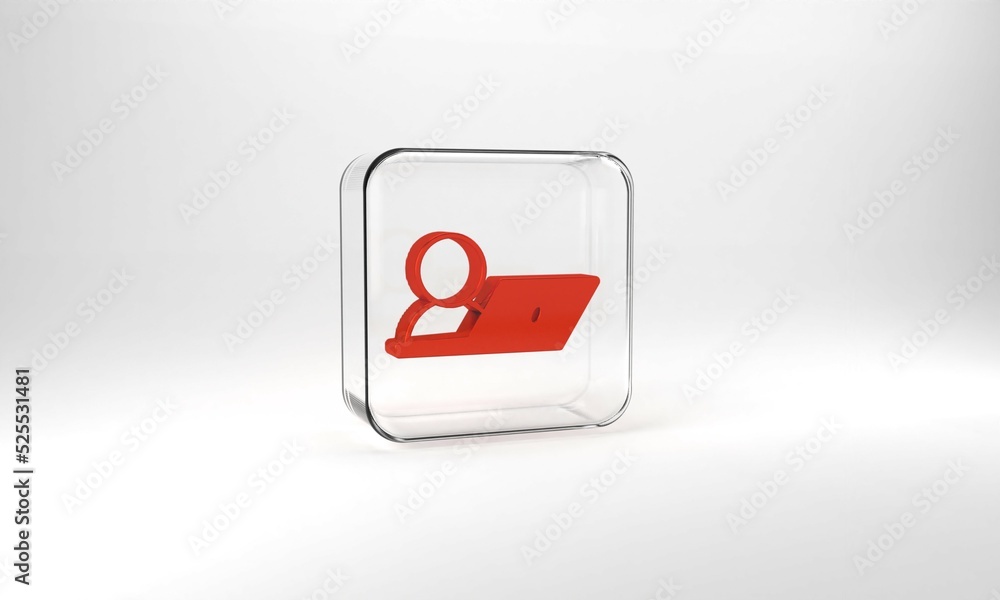 Red Video chat conference icon isolated on grey background. Online meeting work form home. Remote project management. Glass square button. 3d illustration 3D render Red Video chat conference icon isolated on grey background. Online meeting work form home. Remote project management. Glass square button. 3d illustration 3D render