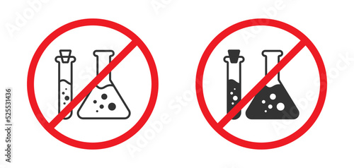 Prohibited flask symbol. No chemicals icon. No additives sign. Vector illustration.