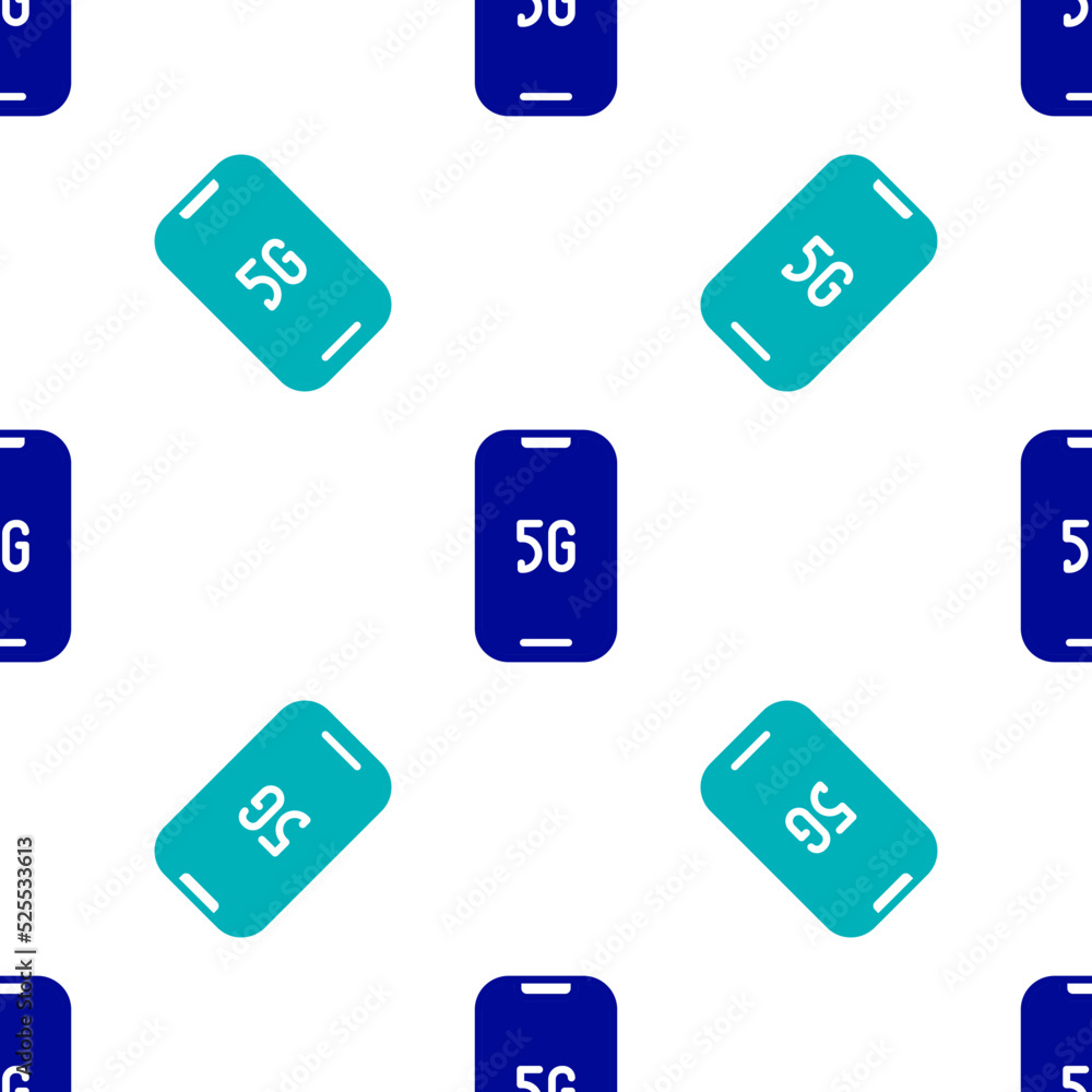 Blue Mobile with 5G new wireless internet wifi icon isolated seamless pattern on white background. Global network high speed connection data rate technology. Vector Blue Mobile with 5G new wireless internet wifi icon isolated seamless pattern on white background. Global network high speed connection data rate technology. Vector