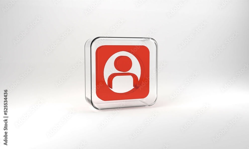 Red Create account screen icon isolated on grey background. Glass square button. 3d illustration 3D render Red Create account screen icon isolated on grey background. Glass square button. 3d illustration 3D render