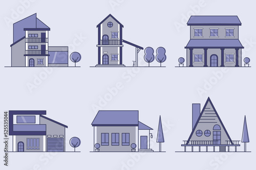 Hand drawn house Seamless vector pattern. cute house in blue. illustration. Textured backgrounds for posters, card textiles, wallpaper templates