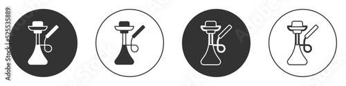Black Hookah icon isolated on white background. Circle button. Vector