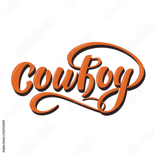 Cowboy. Western. Vector hand lettering. Country Emblem Typography for Western cafe restaurant shop card. Logo design. Brown volume letters with birds and lasso over on white background. Wild west