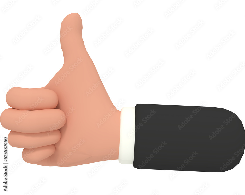 3d illustration of cartoon hand making thumb up  gesture