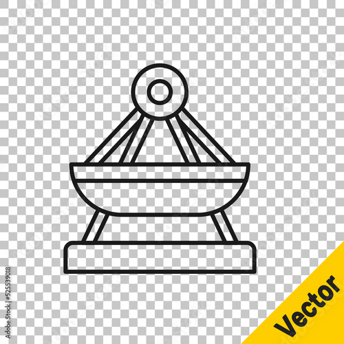 Black line Boat swing icon isolated on transparent background. Childrens entertainment playground. Attraction riding ship, swinging boat. Amusement park. Vector