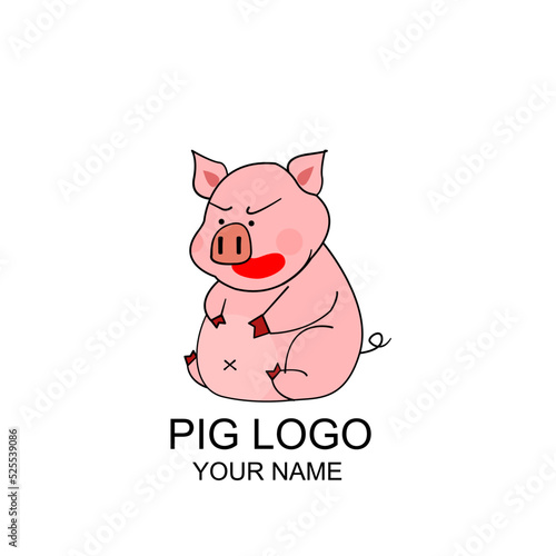 vector cute hungry pig  cartoon logo illustration
