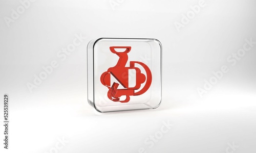 Red Spinning reel for fishing icon isolated on grey background. Fishing coil. Fishing tackle. Glass square button. 3d illustration 3D render