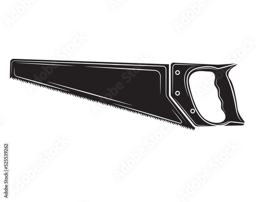 Black silhouette Illustration of a saw in isolate on a white background. Repair tool. Vector illustration
