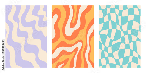 Retro 70s Wavy Abstract background covers set