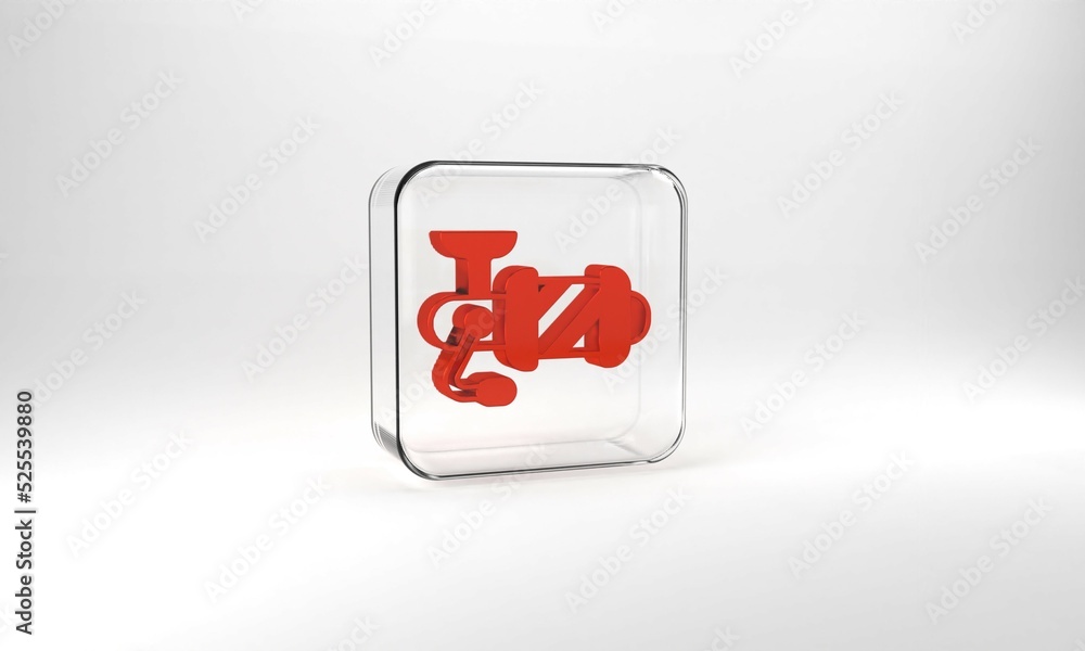 Red Spinning reel for fishing icon isolated on grey background. Fishing coil. Fishing tackle. Glass square button. 3d illustration 3D render Red Spinning reel for fishing icon isolated on grey background. Fishing coil. Fishing tackle. Glass square button. 3d illustration 3D render