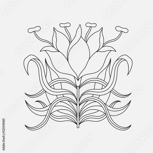 Art nouveau style flower plant stencil basic element. 1920-1930 years vintage design. Symbol motif design.