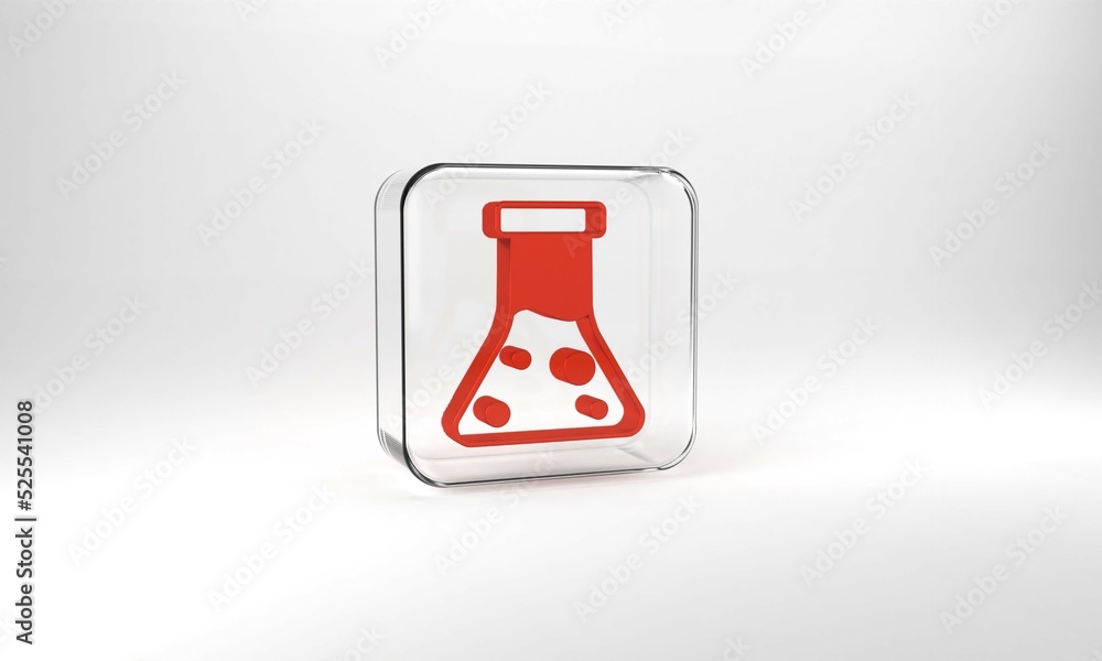 Red Oil petrol test tube icon isolated on grey background. Cmemistry flask and falling drop. Glass square button. 3d illustration 3D render Red Oil petrol test tube icon isolated on grey background. Cmemistry flask and falling drop. Glass square button. 3d illustration 3D render