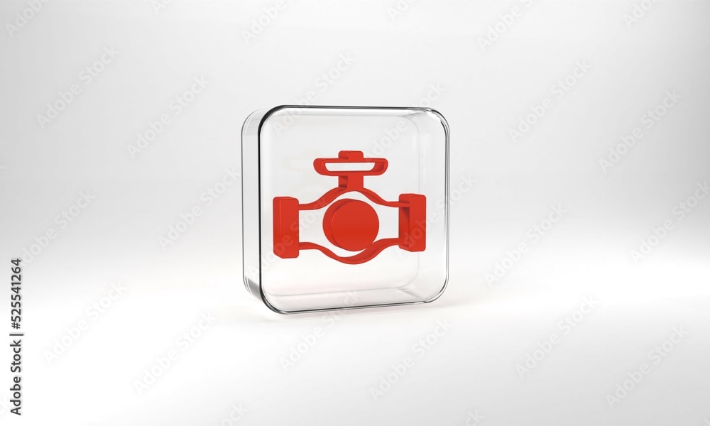Red Oil pipe with valve icon isolated on grey background. Glass square button. 3d illustration 3D render Red Oil pipe with valve icon isolated on grey background. Glass square button. 3d illustration 3D render
