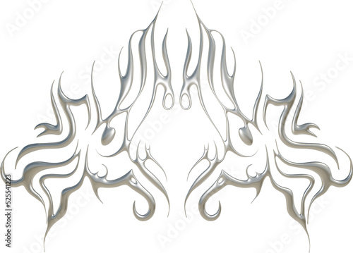 Foto tribal 90s metallic chrome 3D goth y2k techno modern hype tattoo liquid metal