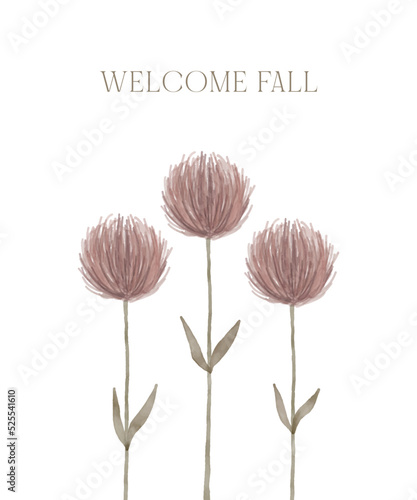 Welcome fall poster. Botanical art. Meadow flowers isolated.