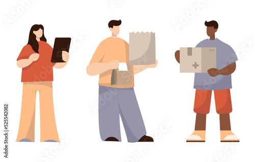 Set of humanitarian aid material assistance governmental help. Drones, car, truk, body armor, volunteers, army donation. Save Ukraine. Vector isolated on background in flat style
