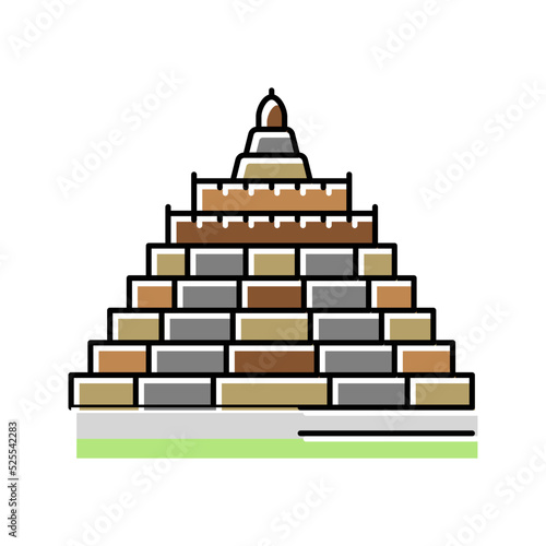 borobudur asian building color icon vector illustration