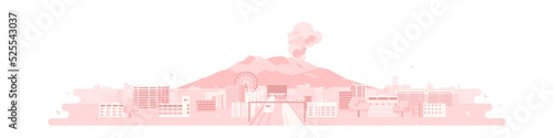 鹿児島 街 桜島 新幹線 観覧車 風景（ピンク色）