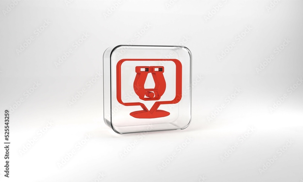 Red Horseshoe icon isolated on grey background. Glass square button. 3d illustration 3D render Red Horseshoe icon isolated on grey background. Glass square button. 3d illustration 3D render
