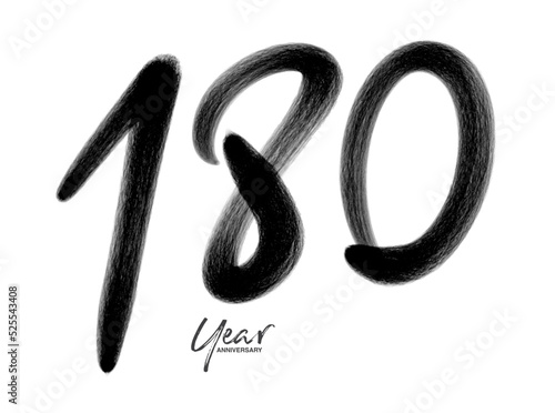 180 Years Anniversary Celebration Vector Template, 180 number logo design, 180th birthday, Black Lettering Numbers brush drawing hand drawn sketch, number logo design vector illustration