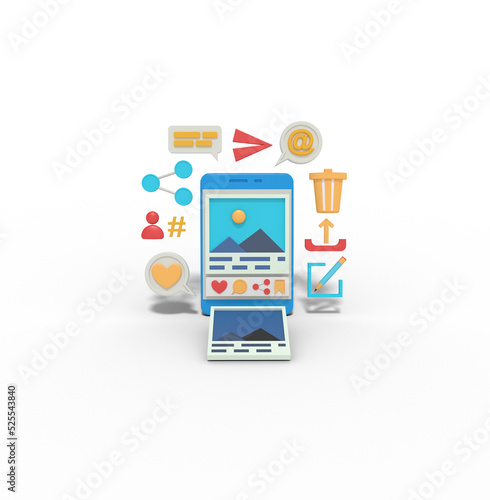 3d illustration of social media app on phone