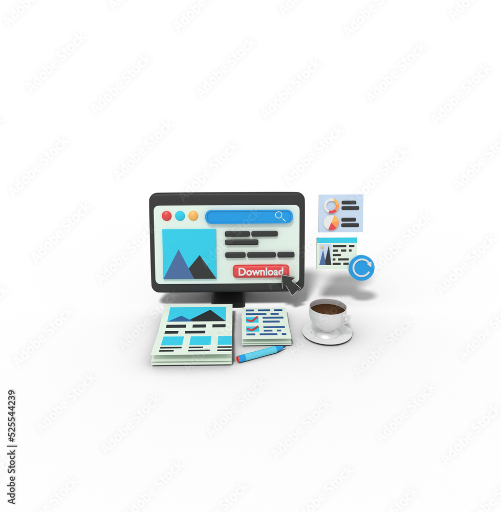 3d Illustration of Webpage Development