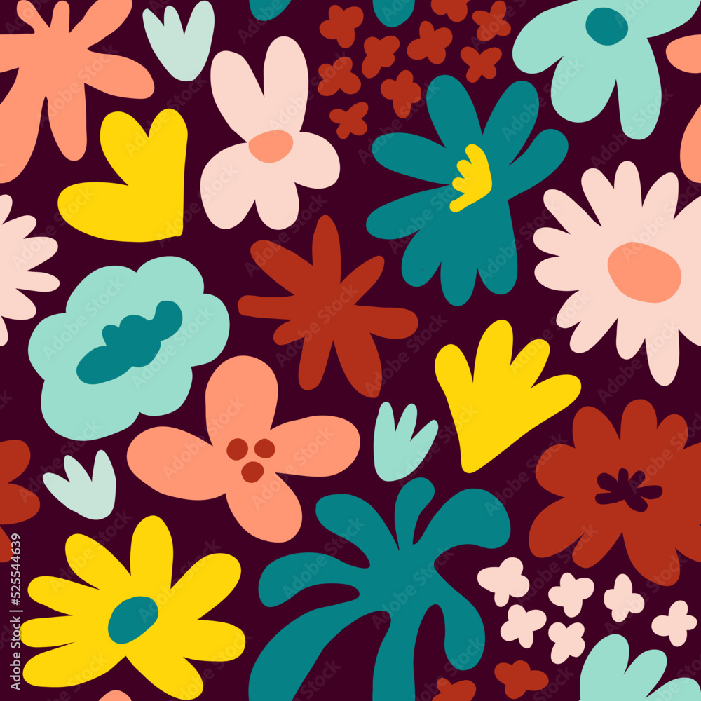 Abstract seamless pattern with cute hand drawn meadow flowers. Fashion stylish natural background. Hand drawn design elements for fabric, print, cover, banner, wrapping, wallpaper. Abstract seamless pattern with cute hand drawn meadow flowers. Fashion stylish natural background. Hand drawn design elements for fabric, print, cover, banner, wrapping, wallpaper.