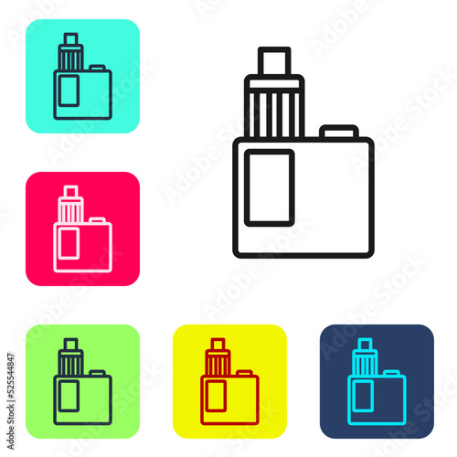 Black line Vape mod device icon isolated on white background. Vape smoking tool. Vaporizer Device. Set icons in color square buttons. Vector