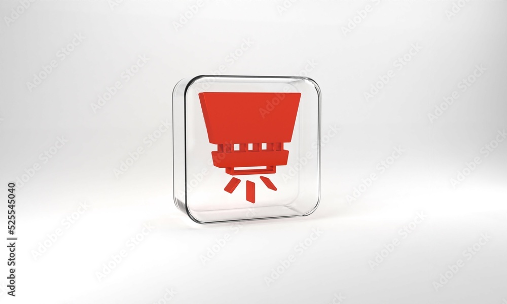 Red Fire sprinkler system icon isolated on grey background. Sprinkler, fire extinguisher solid icon. Glass square button. 3d illustration 3D render - obrazy, fototapety, plakaty 