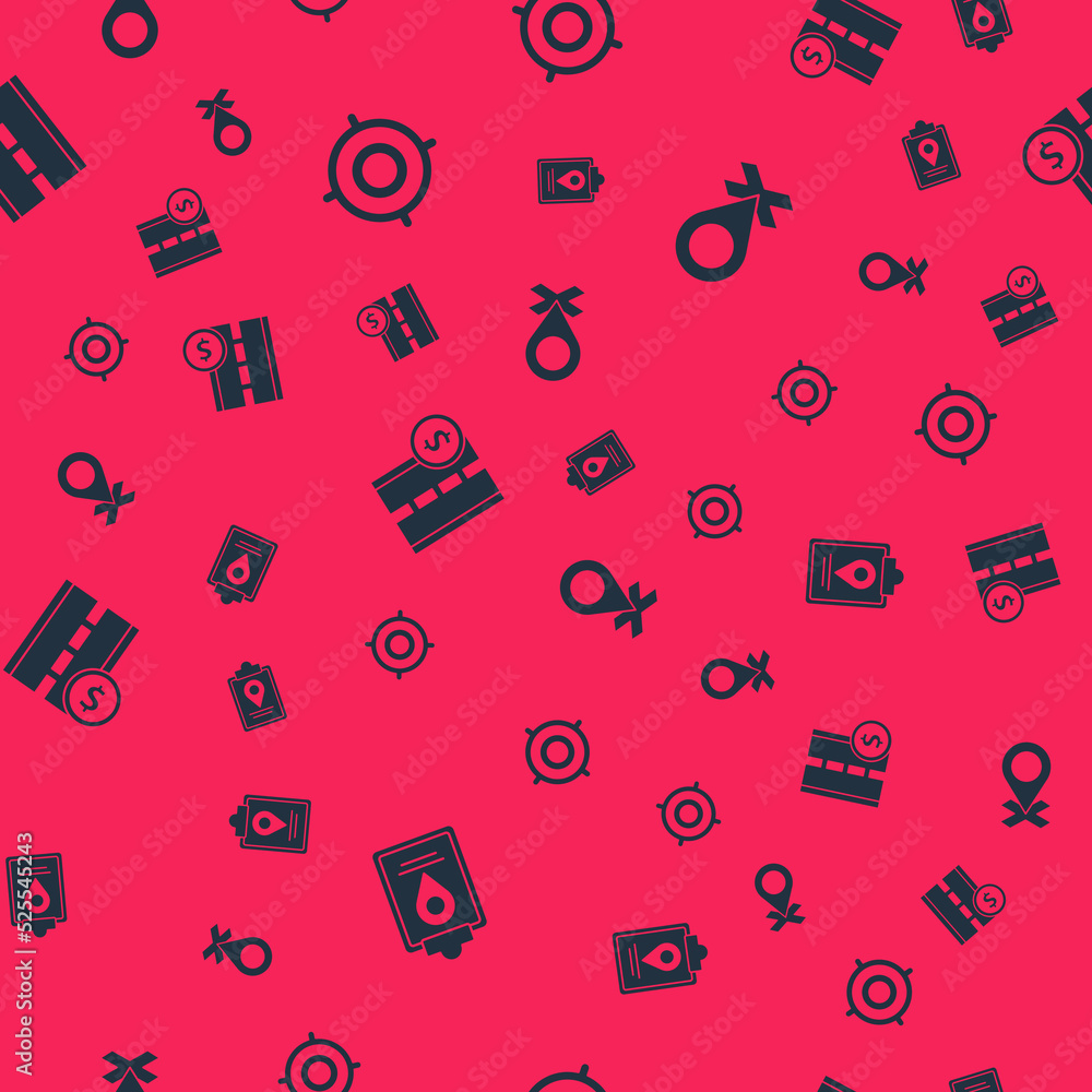 Set Folded map with location marker, Target sport, Toll road traffic sign and Location on seamless pattern. Vector Set Folded map with location marker, Target sport, Toll road traffic sign and Location on seamless pattern. Vector
