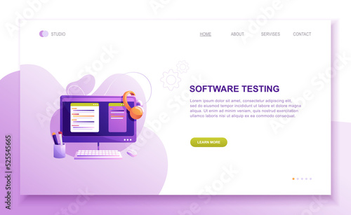 Programming concepts, coder workplace, vector illustration. Web site landing page template.