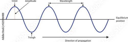 Transverse wave period and amplitude vector illustration,   sound wave vector graphics photo