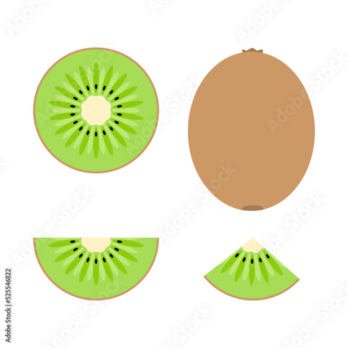 Kiwi set . Color vector illustration. Isolated on white background. 
