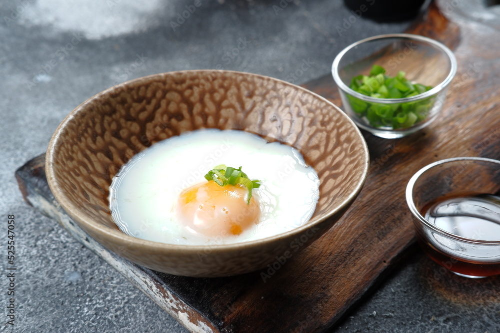 Japanese onsen egg or Soft boiled egg on the table Japanese onsen egg or Soft boiled egg on the table